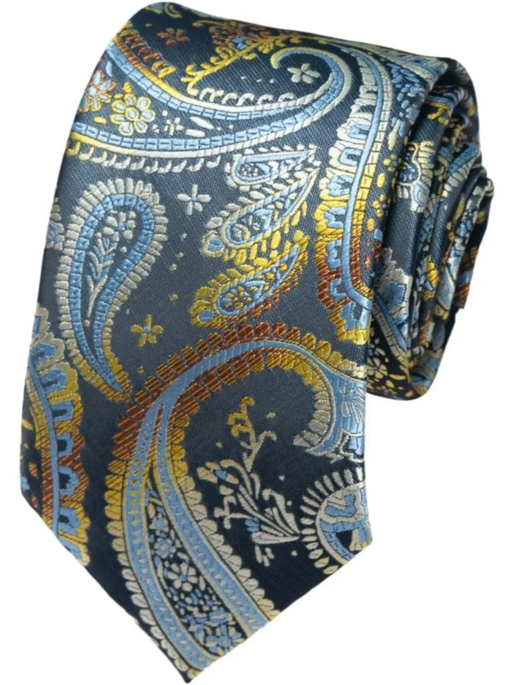 Men's Charcoal Blue 100% Microfiber Paisley Jacquard Formal Necktie For Business